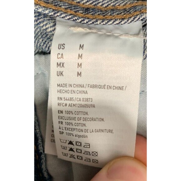 American Eagle (M) Blue Jean Denim Jacket Floral Wearable Art Distressed Pockets - Picture 10 of 16